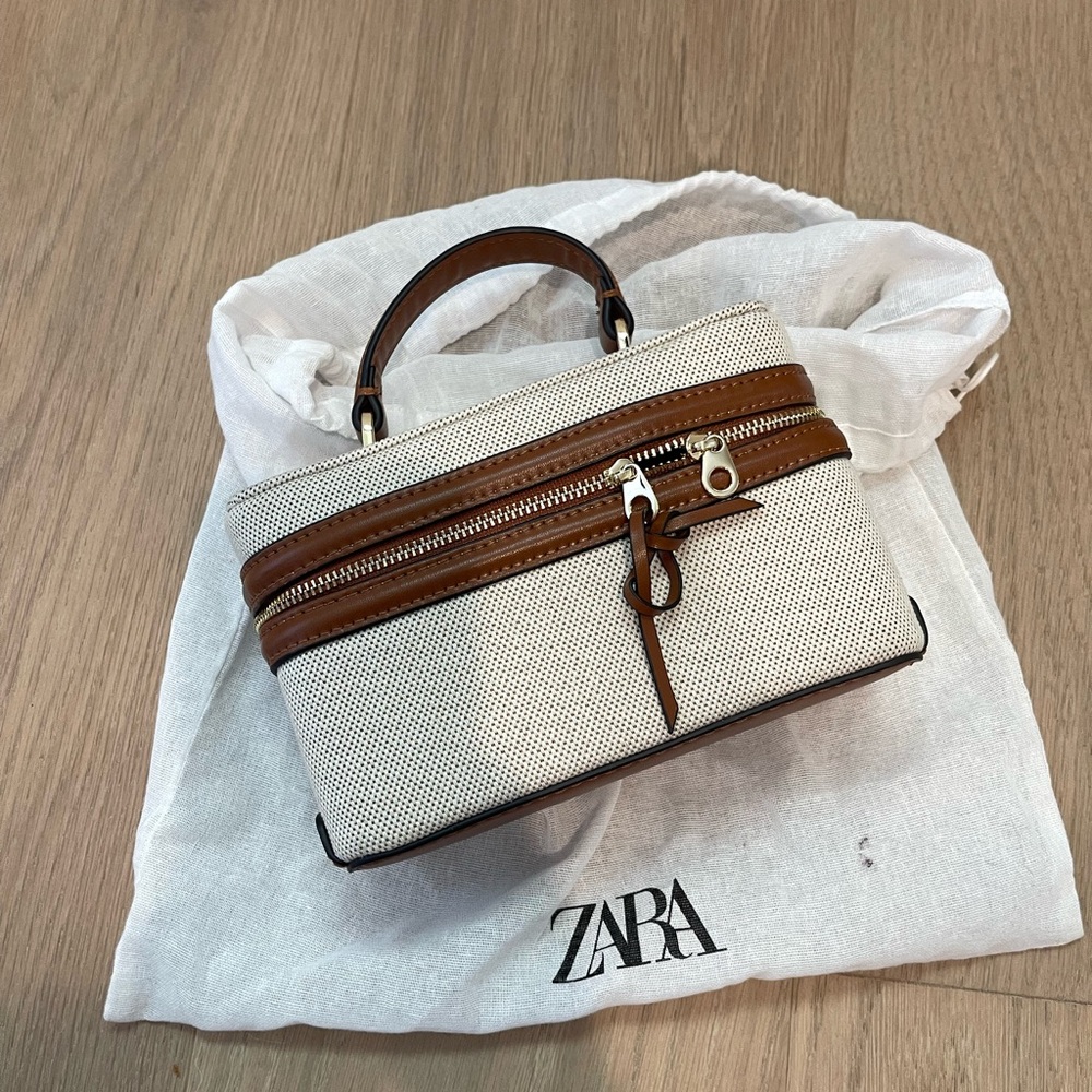 Zara Cream and Brown Mini Handbag